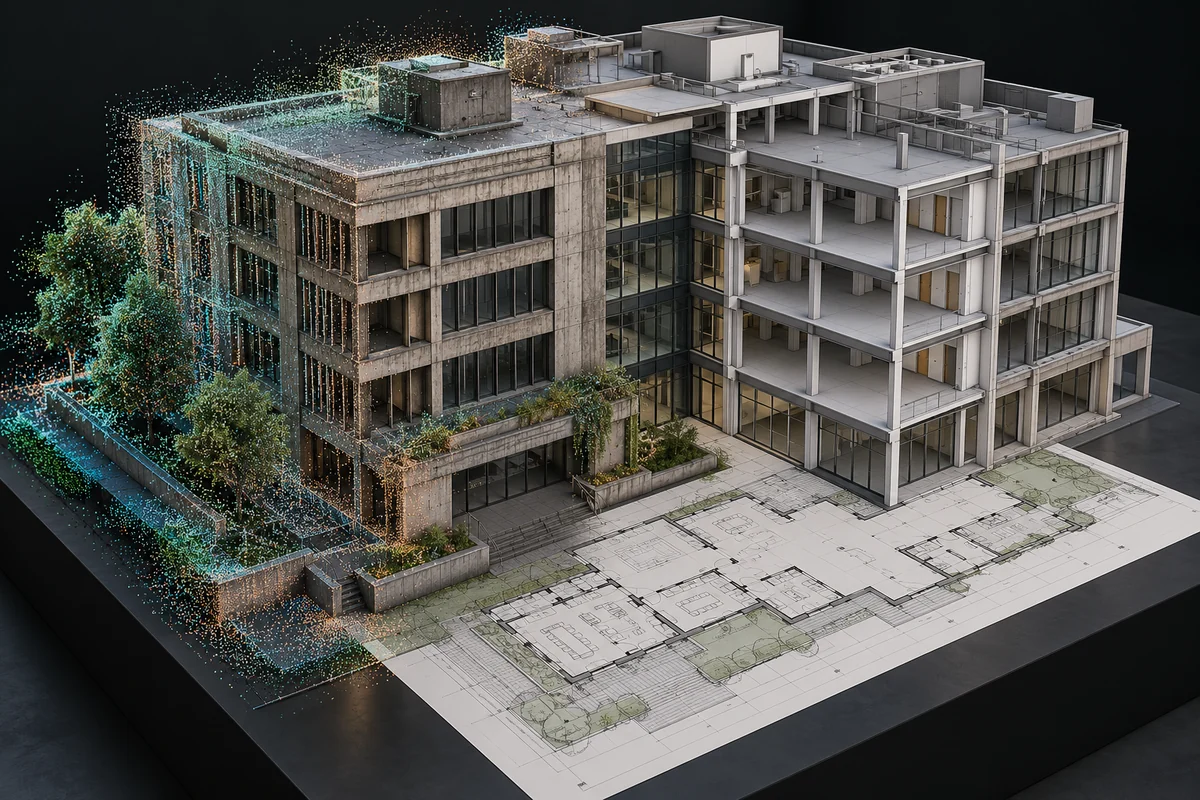 Existing structure with point-cloud survey and coordinated as-built BIM model